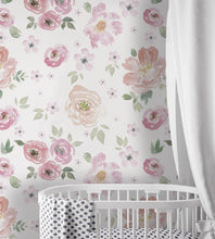 Load image into Gallery viewer, Vintage Floral wallpaper, Vintage nursery decor, Flower Pattern wall covering,