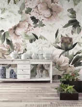 Load image into Gallery viewer, Floral Wallpaper  | Watercolor Soft Peony Flower Wall Mural