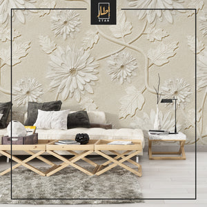 White 3D Embossed Effect Wallpaper Wall Mural for Beautiful Living Room and Bedroom Wall Paper