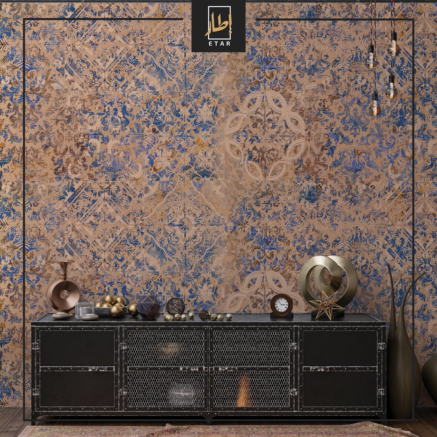 Broun With Blue Classic Pattern wallpaper