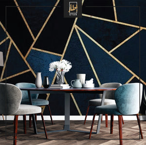 Dark Blue Triangle with gold line , wallpaper , wall mural