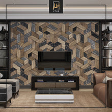 Load image into Gallery viewer, 3D Wallpaper of White Lattice Oak Wood With black Marble
