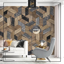 Load image into Gallery viewer, 3D Wallpaper of White Lattice Oak Wood With black Marble
