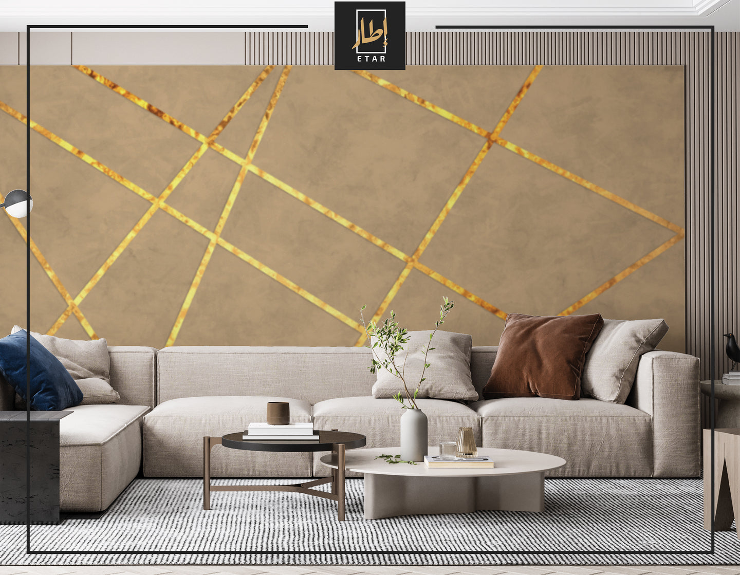 beige background with gold line wallpaper