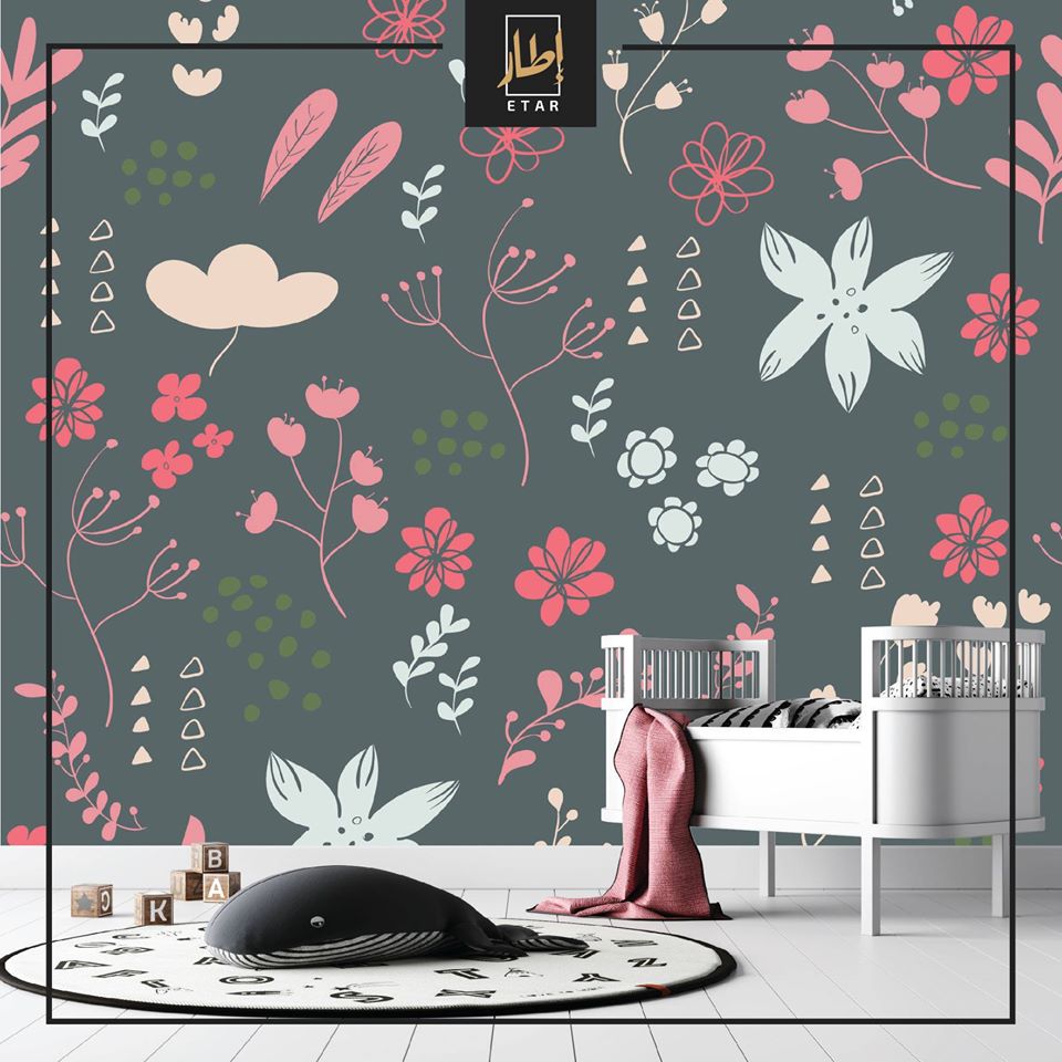 Dark Background, Pastel Color Flowers Wallpaper, Vintage Pink Floral Wall Mural