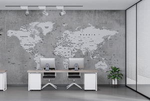 World Map with concrete wallpaper , wall mural