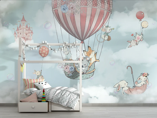 Blue Flying Animals Kids Wallpaper