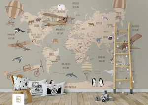 Kids Map With Planes Wallpaper
