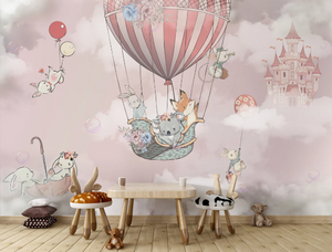 Pink Flying Animals Kids Wallpaper