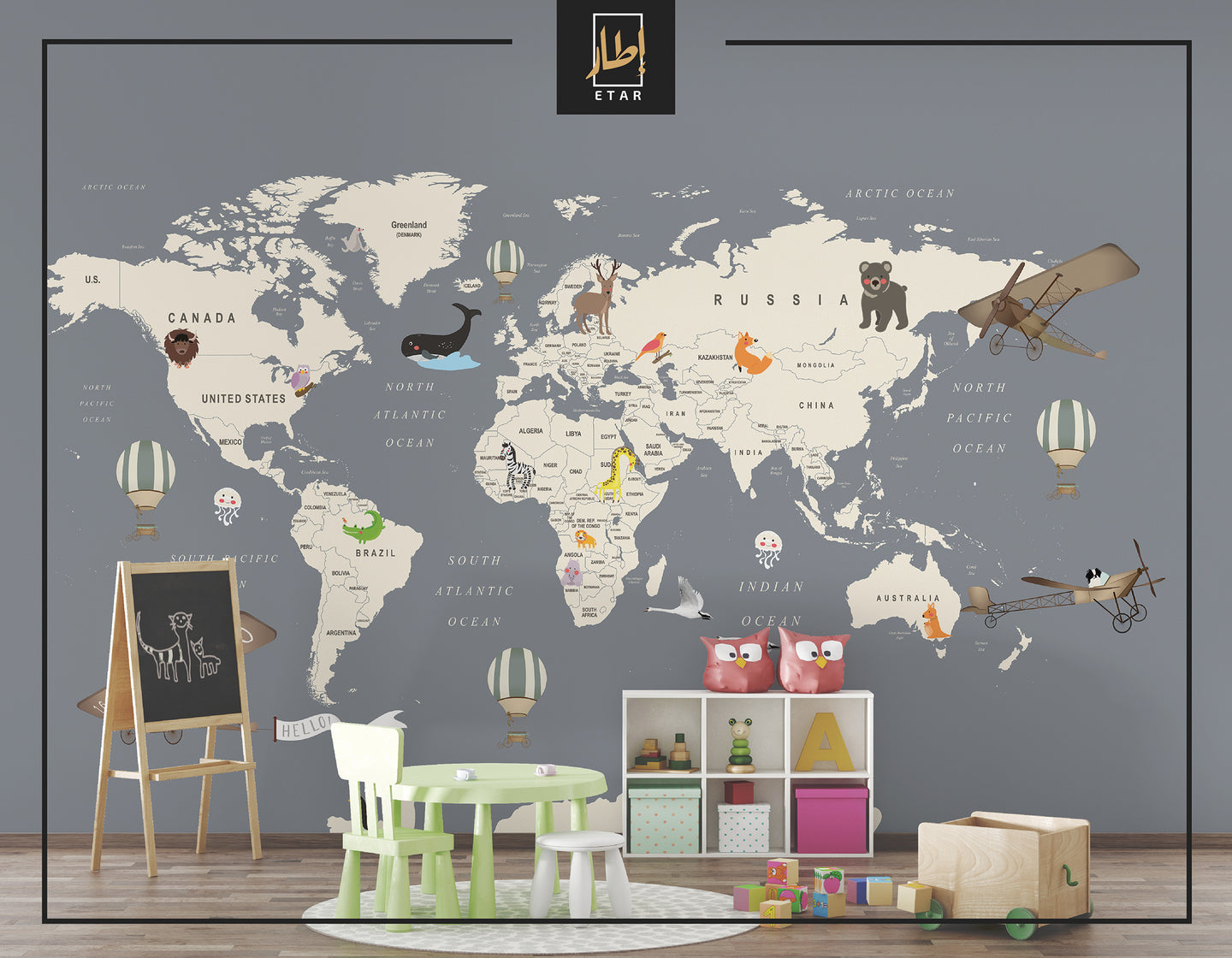 world Map with hot air balloons wallpaper