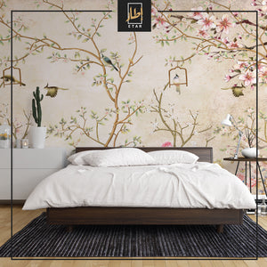 Chinoiserie Design Natural Colors Wallpaper, Elegant Wall Mural, Living Room Asian Art Wall Mural