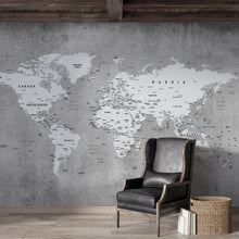 Load image into Gallery viewer, World Map with concrete wallpaper , wall mural
