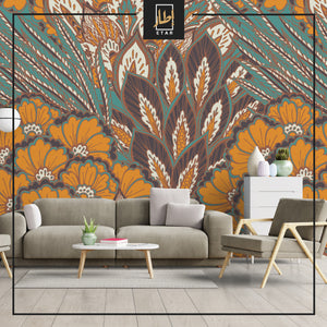 Flower With feathers wallpaper , wall mural