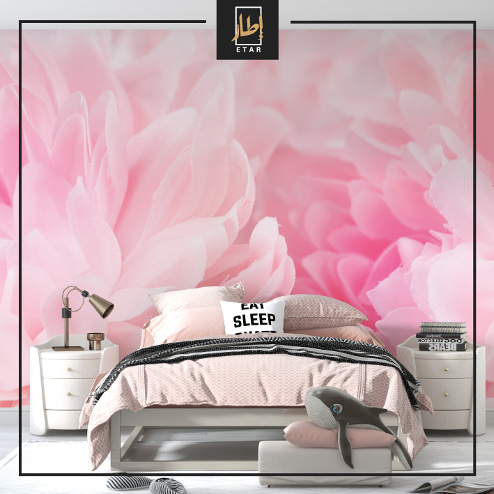 Tender Peony Wallpaper, floral wallcovering dramatic floral wall mural