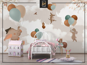 elephant balloons with clouds wallpaper