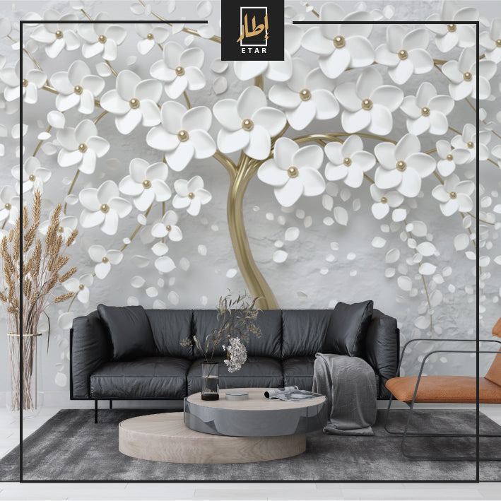 3d wallpaper tree flower removable wallpaper White 3D Floral wall mural linving room bedroom