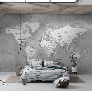 World Map with concrete wallpaper , wall mural