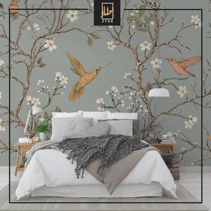 Branches with Wight flower wallpaper