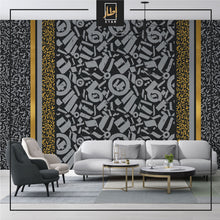 Load image into Gallery viewer, Grey Arabic letters with strips gold , wallpaper
