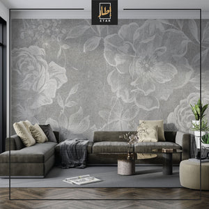 Concrete Effect Flowers Wallpaper, Wall Mural Art Decor, Living Room, Bedroom Wall Poster Floral Kitchen Mural