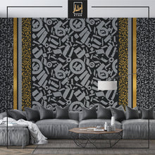 Load image into Gallery viewer, Grey Arabic letters with strips gold , wallpaper
