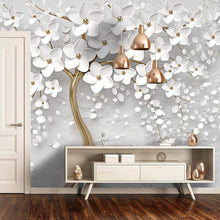 Load image into Gallery viewer, 3d wallpaper tree flower removable wallpaper White 3D Floral wall mural linving room bedroom
