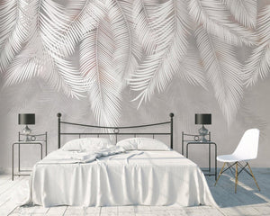 Tropical Wallpaper White Color Palm Leaves Wall Mural