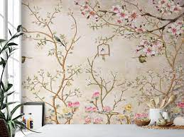 Chinoiserie Design Natural Colors Wallpaper, Elegant Wall Mural, Living Room Asian Art Wall Mural