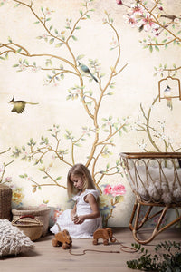 Chinoiserie Design Natural Colors Wallpaper, Elegant Wall Mural, Living Room Asian Art Wall Mural