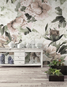 Floral Wallpaper  | Watercolor Soft Peony Flower Wall Mural