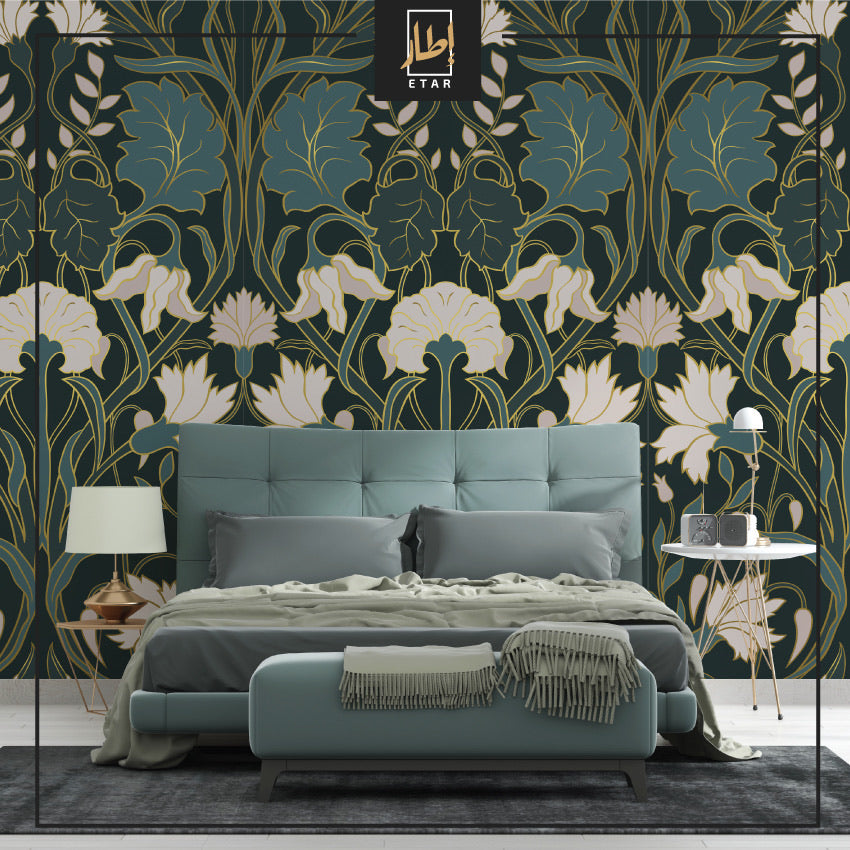 Green Flower Pattern , wallpaper , wall mural