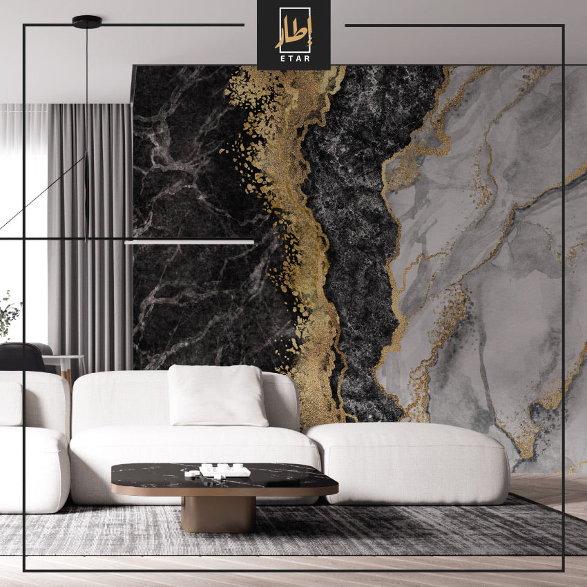 Black White Marble Stone Wallpaper, Gold Natural Stone