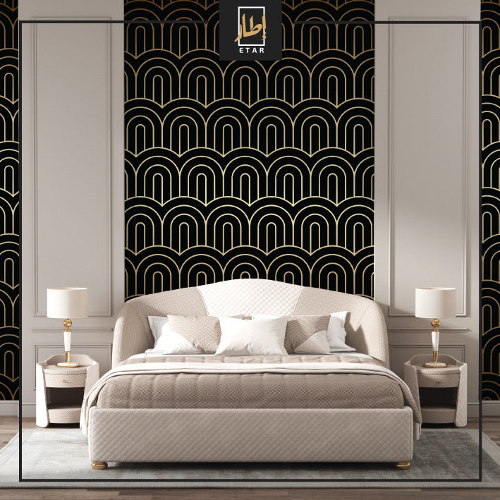 Black With Gold Art Deco Arches Seamless , Wallpaper