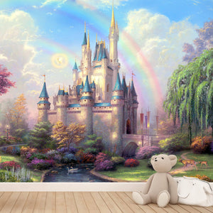 Fantasy Cinderella castle colorful rainbow forest princess lake white swan fairy tale custom